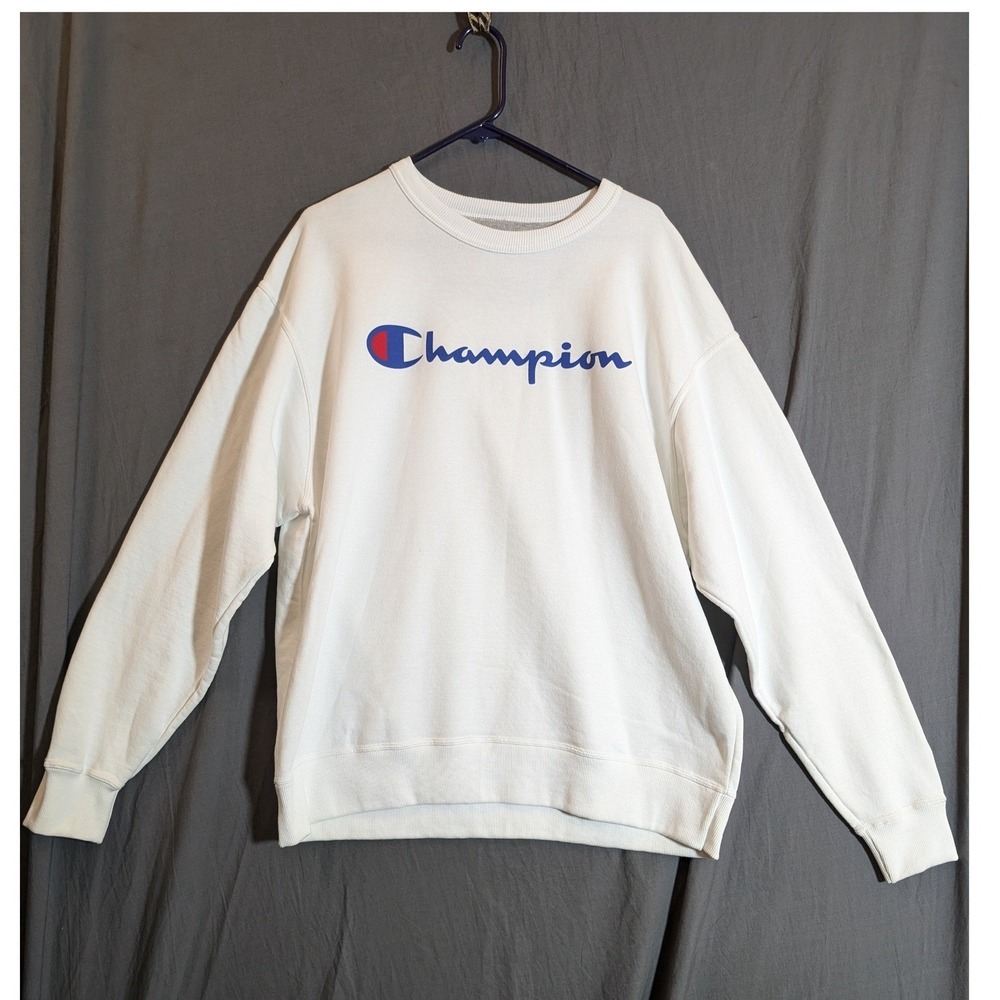 Champion Mens White Crewneckβ Sweatshirt Long Sleeve Athletic Wear Size XL